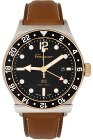 Salvatore Ferragamo - Silver & Brown 1898 GMT Watch
