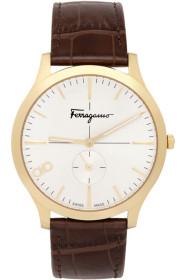 Salvatore Ferragamo - Gold Croc Leather 'Ferragamo' Slim Watch