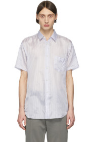 Comme des Garçons Shirt - White & Blue Striped Cupro Short Sleeve Shirt
