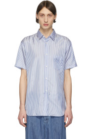 Comme des Garçons Shirt - Blue & White Striped Cupro Short Sleeve Shirt