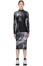 S.R. STUDIO. LA. CA. - Black & White Fern Mock Neck Fitted Dress