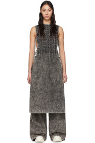 S.R. STUDIO. LA. CA. - Robe plissée à carreaux noire Mineral Wash Bib