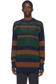 Jil Sander+ - Pull à col ras du cou en maille vert et bleu