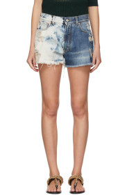 Givenchy - Blue Two-Tone Distressed Denim Shorts