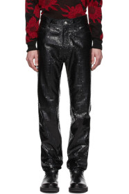 Givenchy - ブラック レザー パーフォレーション スクエア パンツ
