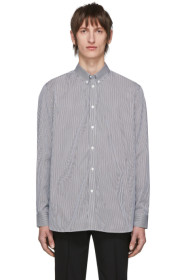 Givenchy - ホワイト & ブラック ロゴ パッチ ストライプ シャツ