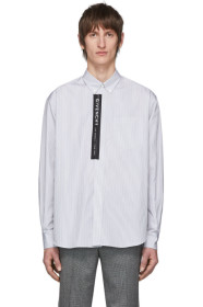 Givenchy - ホワイト & ブラック ストライプ ロゴ シャツ