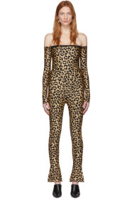Halpern - Tan & Black Leopard Bare Shoulder Jumpsuit