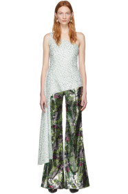 Halpern - Green & White Sequin Single-Shoulder Tank Top