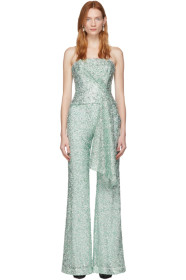 Halpern - SSENSE Exclusive Green & Silver Sequin Draped Bustier