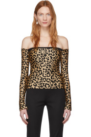 Halpern - Tan & Black Leopard Bare Shoulder Top