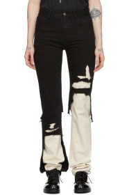 Raf Simons - Black & Ecru Double Destroyed Jeans