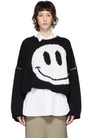 Raf Simons - Black Oversized Wool Smiley Crewneck Sweater