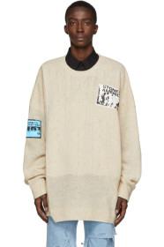 Raf Simons - Beige Oversized Patch Sweater