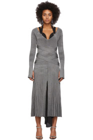 Proenza Schouler - Silver Silk Knit Long Sleeve Dress