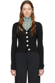 Proenza Schouler - Black Silk Fine Gauge Rib Cropped Cardigan