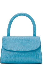 BY FAR - Blue Lizard Mini Embossed Top Handle Bag