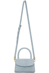 BY FAR - Blue Lizard Mini Embossed Top Handle Bag