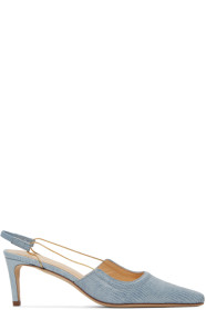 BY FAR - Blue Lizard Embossed Slingback Heels