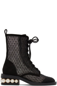 Nicholas Kirkwood - Black Mesh Casati Pearl 35 Combat Boots