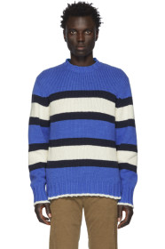 Officine Générale - Blue & White Striped Ribbed Sweater