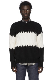 Officine Générale - Black & White Striped Ribbed Sweater
