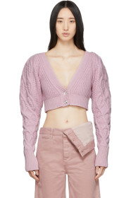 Wandering - Pink Cable Knit Cropped Cardigan