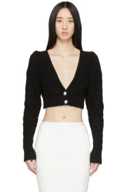 Wandering - Black Cable Knit Cropped Cardigan