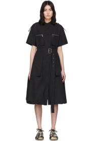 We11done - Robe midi en popeline à ceinture noire