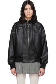 We11done - Blouson aviateur en cuir synthétique noir Buckled Neck