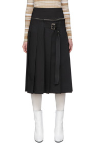 We11done - Jupe midi noire Unbalanced Pleats