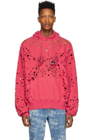 We11done - Red Distressed 'WD' Logo Hoodie