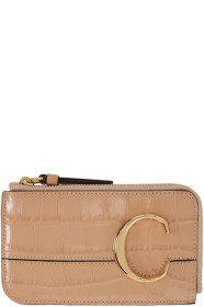 Chloé - Porte-cartes embossé façon croco orange 'Chloé C'