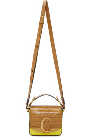 Chloé - Sac embossé façon croco jaune et brun clair Mini 'Chloé C'