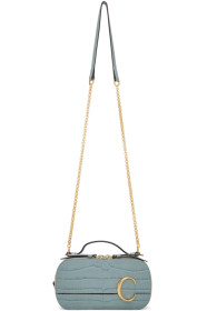 Chloé - Sac embossé façon croco bleu Mini 'Chloé C' Vanity