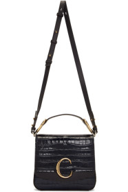 Chloé - Sac à bandoulière embossé façon croco noir Small 'Chloé C'