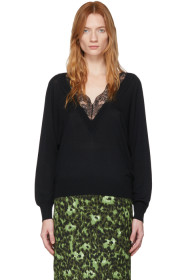 Chloé - Pull à col en V en laine et soie à dentelle noir