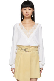 Chloé - Pull en laine et soie à col en V à dentelle blanc cassé