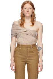 Chloé - Brown Striped Linen & Silk Blend One Shoulder Blouse