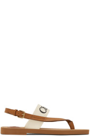 Chloé - White & Tan Woody Flat Sandals