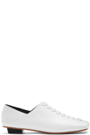 Flat Apartment - White Squared Toe Lace-Up Ballerina Flats