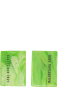 Balenciaga - Green Logo Plate Earrings