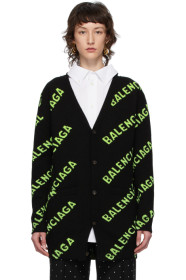 Balenciaga - ブラック & グリーン オールオーバー ロゴ カーディガン