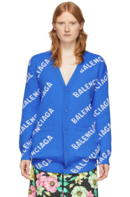 Balenciaga - Blue & White All Over Logo Cardigan