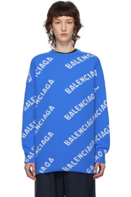 Balenciaga - Blue & White All Over Logo Sweater