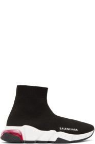 Balenciaga - Black & Pink Clear Sole Speed Sneakers