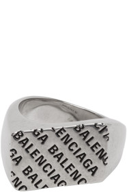 Balenciaga - Bague argentée Precious Logo Rectangle