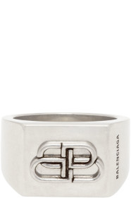 Balenciaga - Bague argentée BB Logo