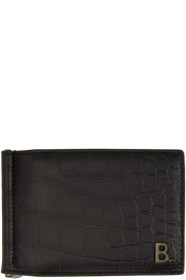 Balenciaga - Portefeuille embossé façon croco noir B. Bill Clip Square