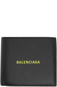 Balenciaga - Portefeuille noir et jaune Square Coin